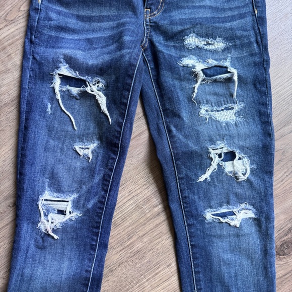 American Eagle Outfitters Dark Blue Distressed Jeggings - Size 6 Regular - Picture 7 of 13